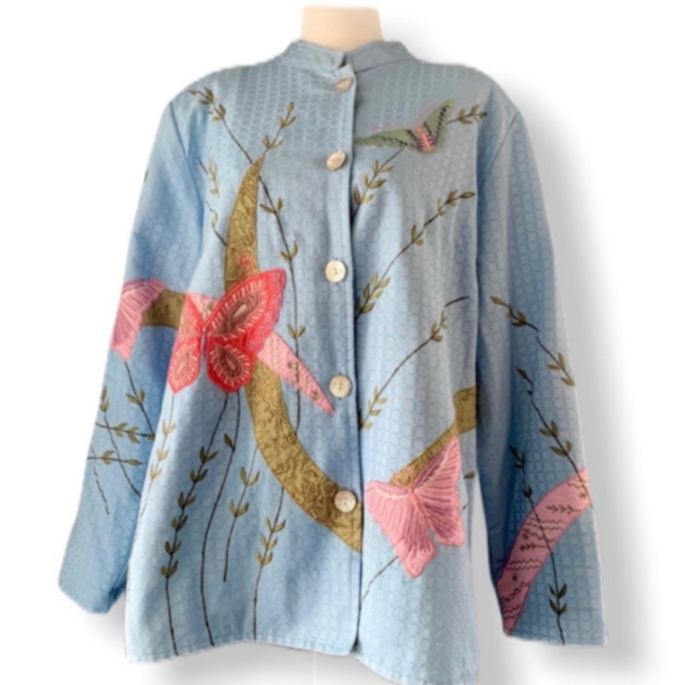Julia Kim Pastel Appliqué Butterfly Jacket Large